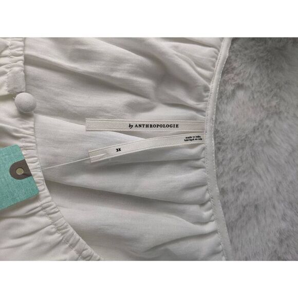 Anthropologie Pleated Puff Sleeve White Top Blouse Plus size 3X NWT - Picture 4 of 12